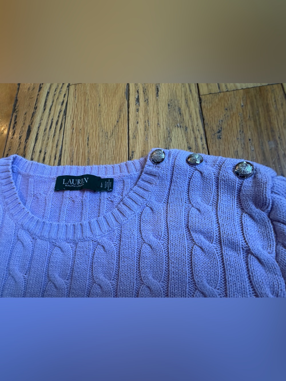 Lauren Ralph Lauren Cable Knit Button Shoulder Sweater Lavender Women Sz Large - Picture 3 of 13